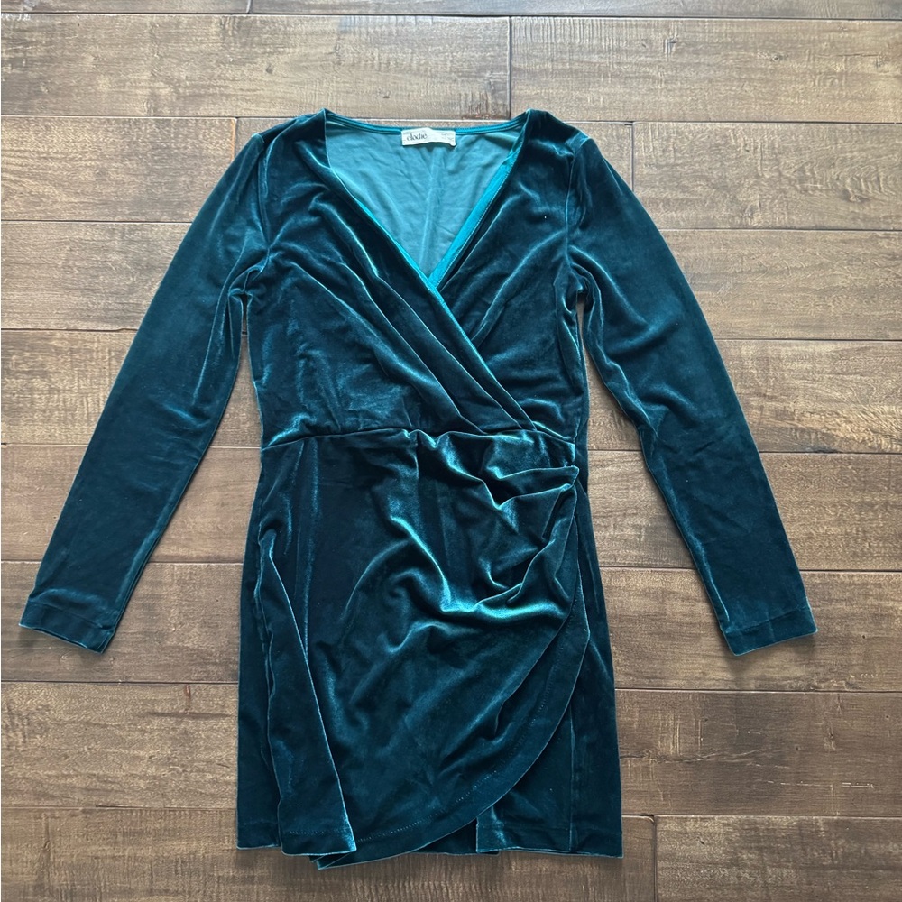 Teal Velvet Wrap Dress